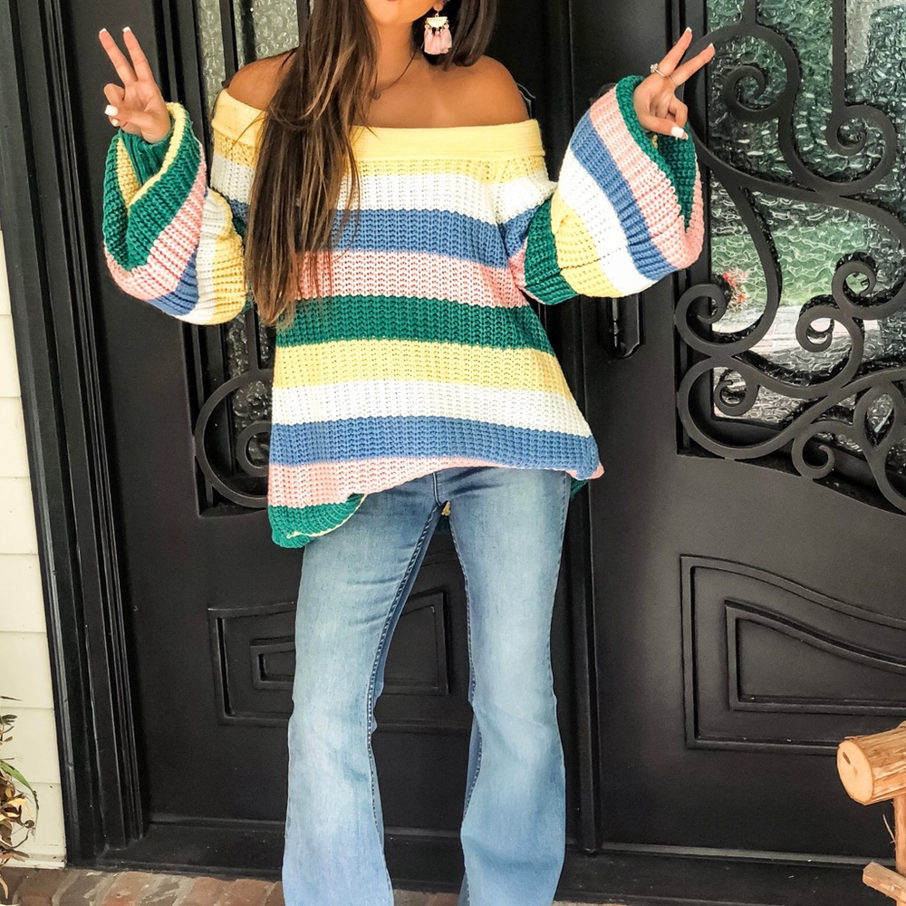 Colorful Stripe off the shoulder Sweater